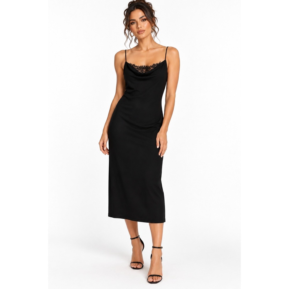 HM Black Lace Trim Cowl Neck Slip Dress Small NWT